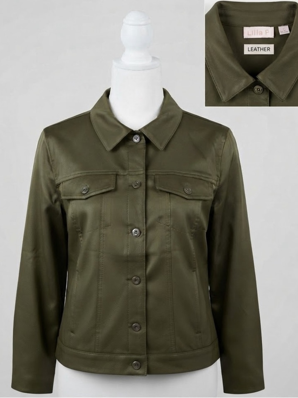 Belle by Kim Gravel Olive Green Button-Front Jacket